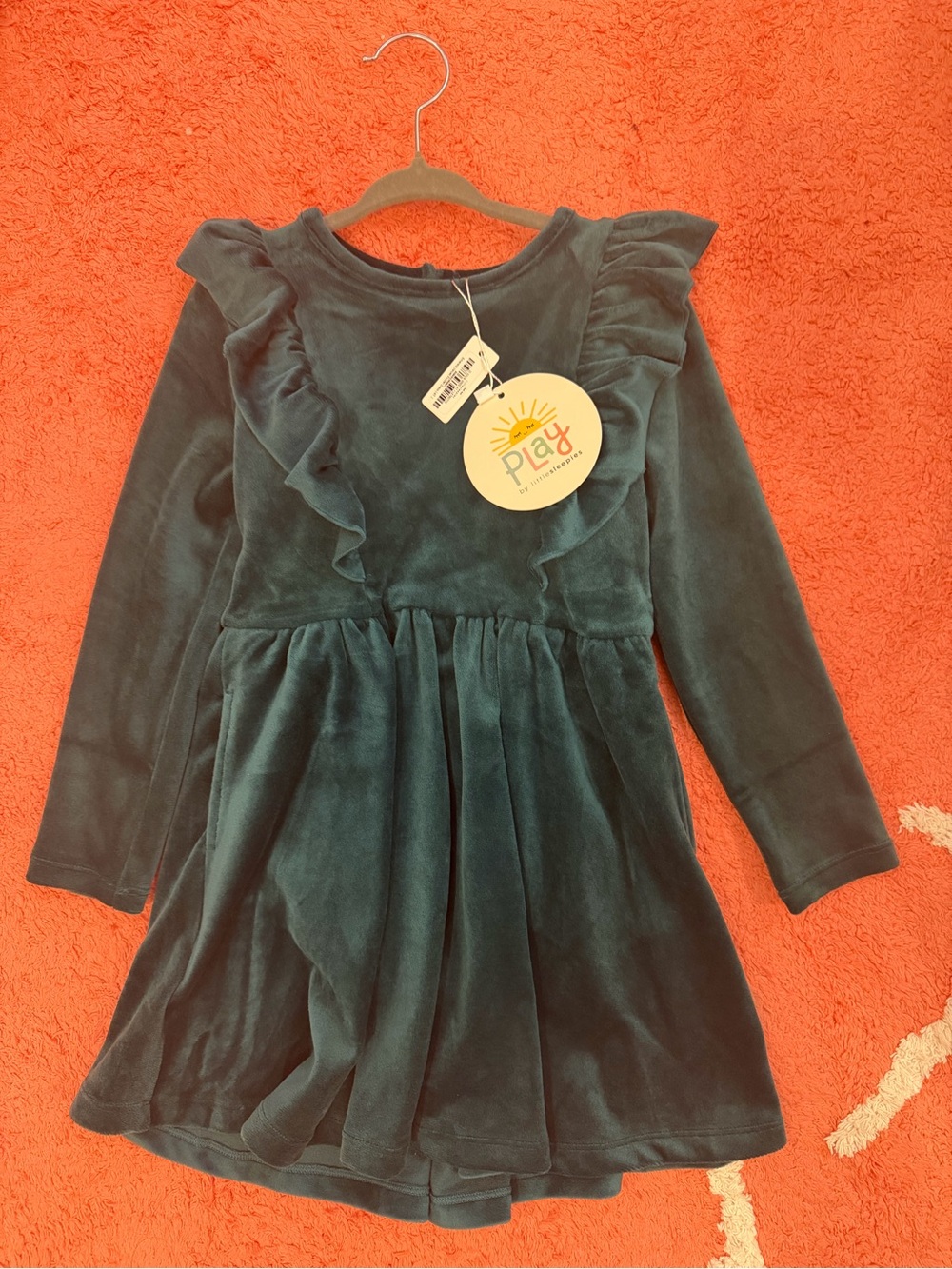 Little sleepies green velvet Ruffle Long-Sleeve Dress